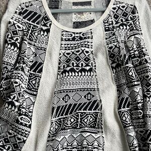 Anthropologie Black and Cream Patterned Sweater